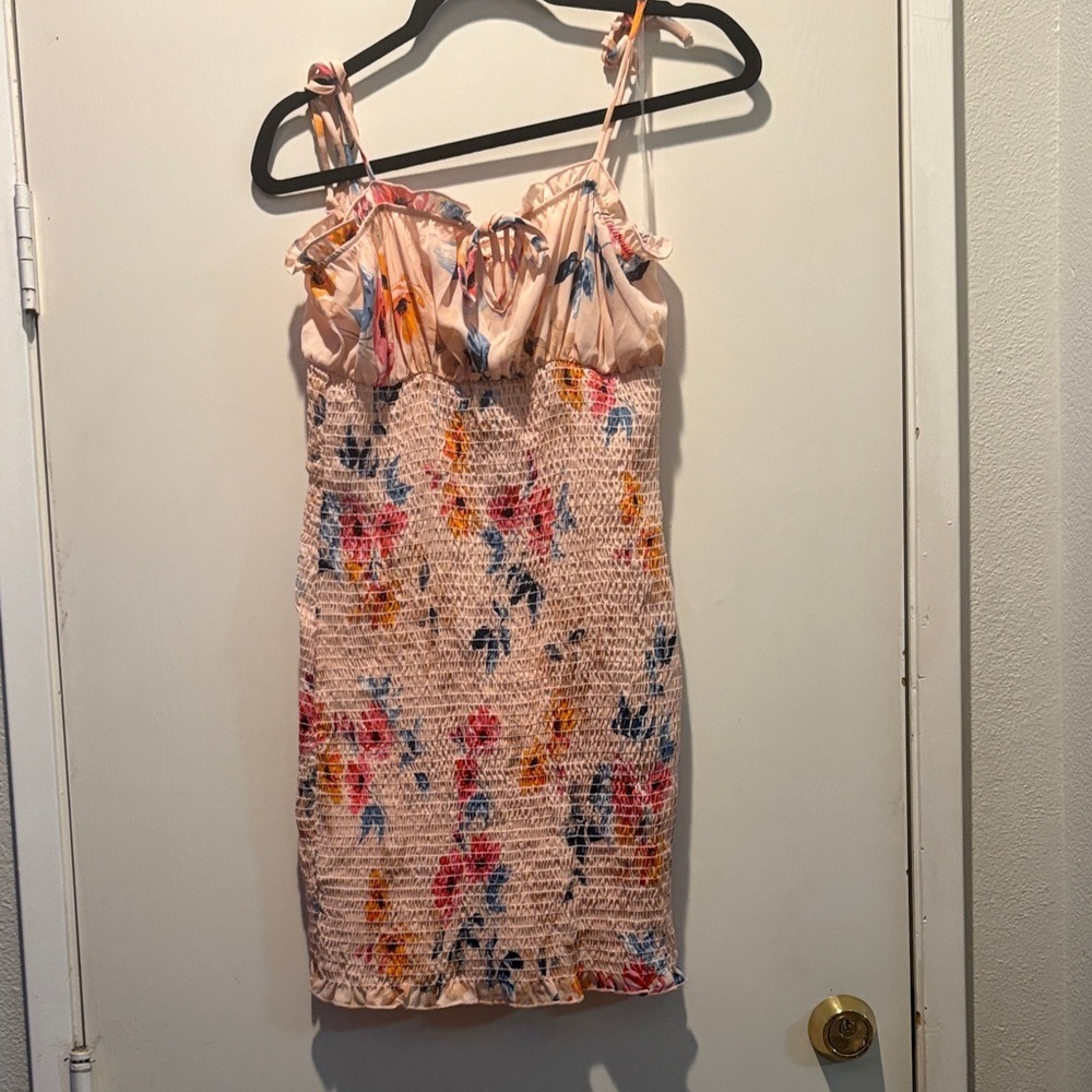 Guess Blush Pink Floral Tie-Front Mini Dress
